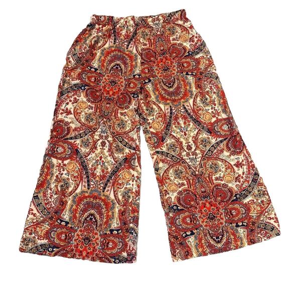 Womens Pants 3XL Multi Paisley Cotton Elastic Waist Wide Leg Comfort Pull On - Picture 1 of 4